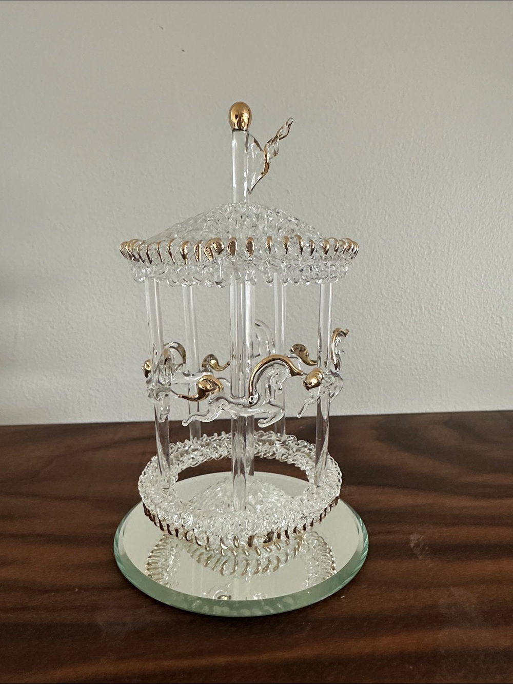 Vintage Glass Baron Spun Glass Carousel- 24k Gold Accents & Mirrored Base